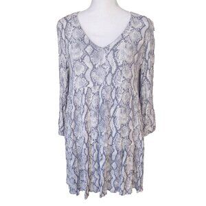 Karlie Snake Print Mini Dress Grey White Retro Mod Neutral Beach Baby Doll Dress